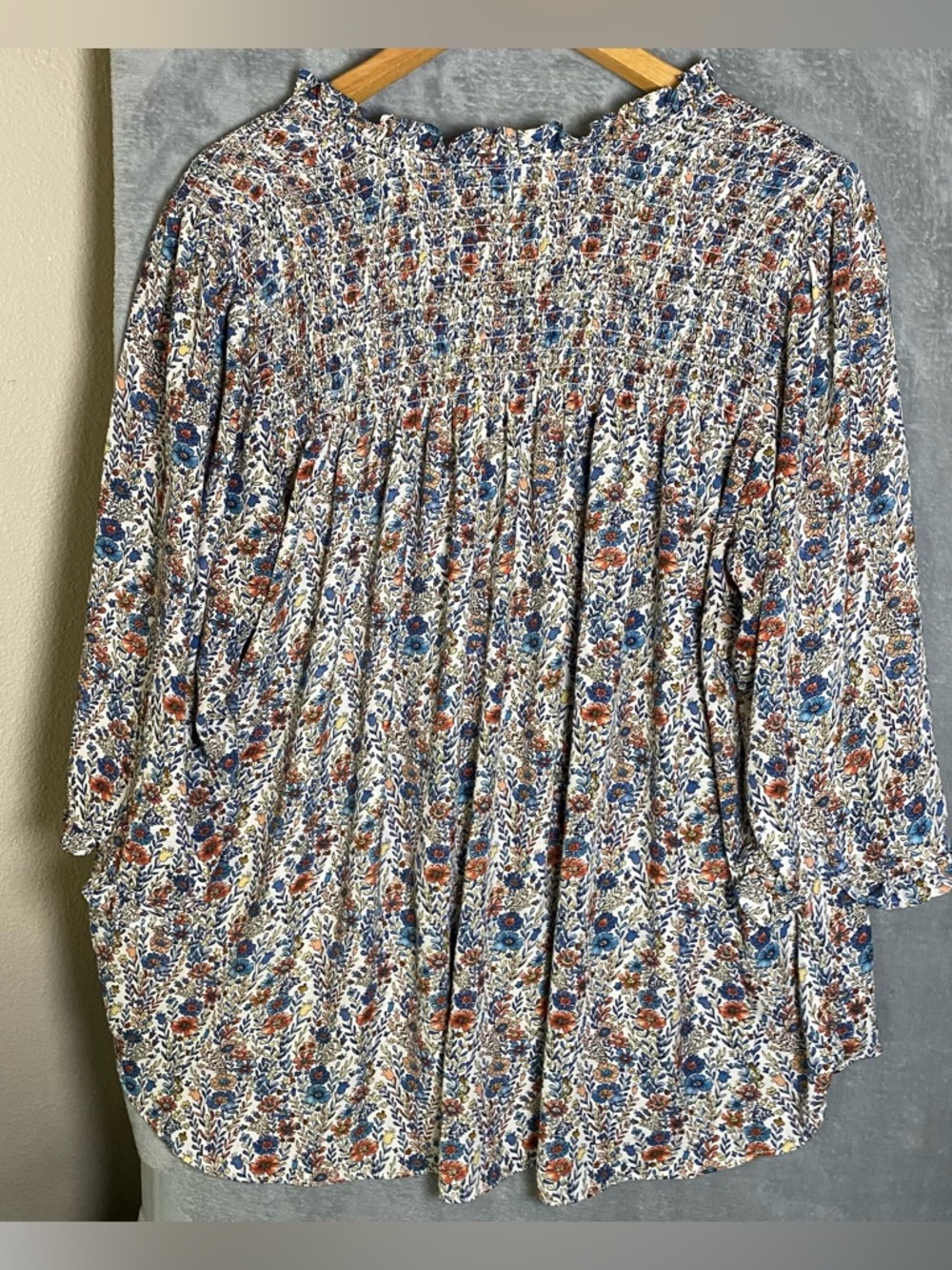 Rose + Olive Floral Sheer Boho Top 2X Multicolor Feminine Romantic work Blouse - Picture 6 of 8
